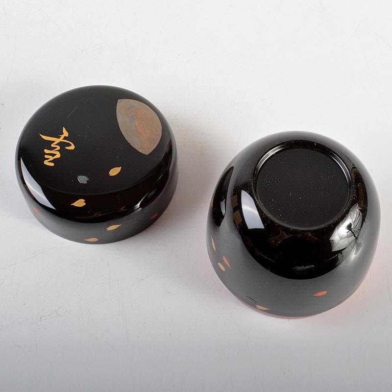 茶道具　平安　熊谷秀穂作　雪月花蒔絵　螺鈿装飾　黒内朱　中棗　共箱　V　6306