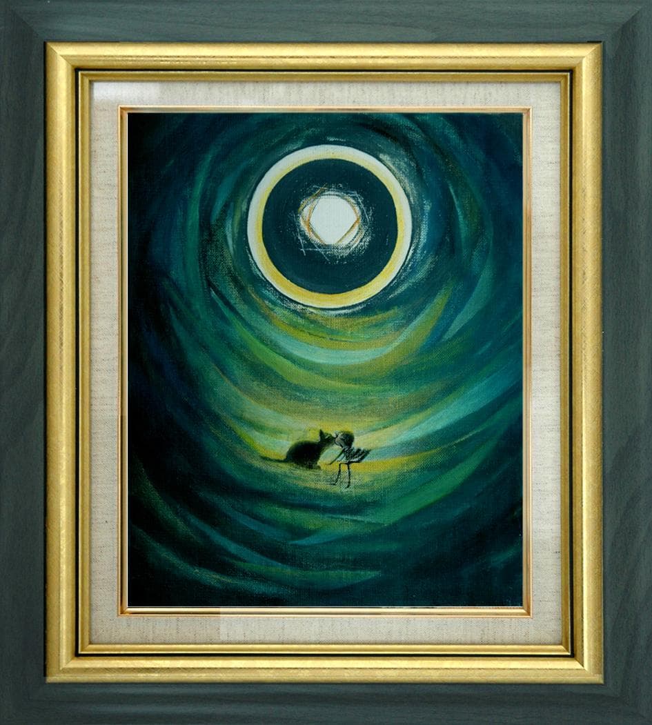 油絵 菅家令子 絵 絵画 インテリア額付(銀) F3-031119 子猫と女の子