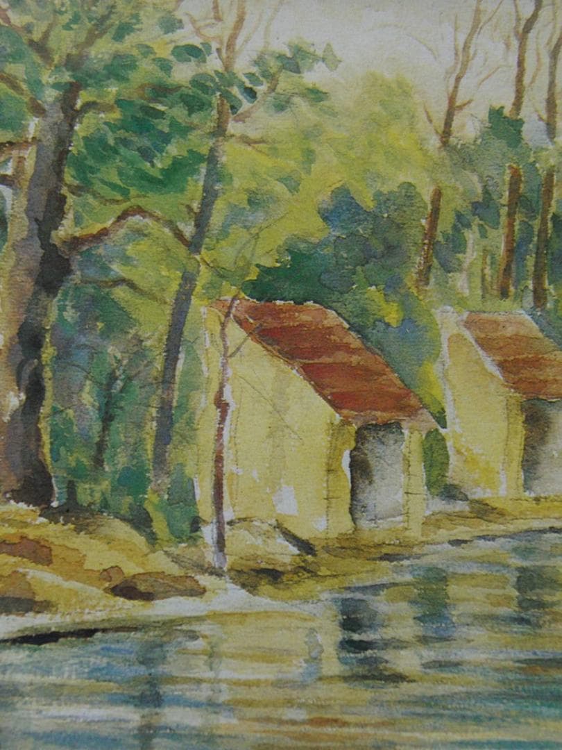 浅井忠、【グレーの洗濯場】、希少な額装用画集より、新品額装付