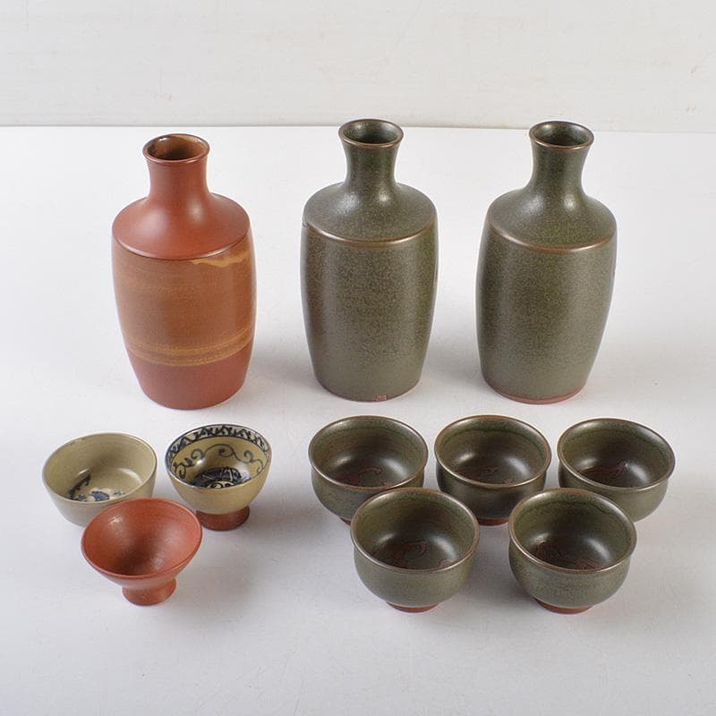 佐渡無名異焼　人間国宝　金渓堂　伊藤赤水　徳利　酒器　共箱　2点　VR7386F