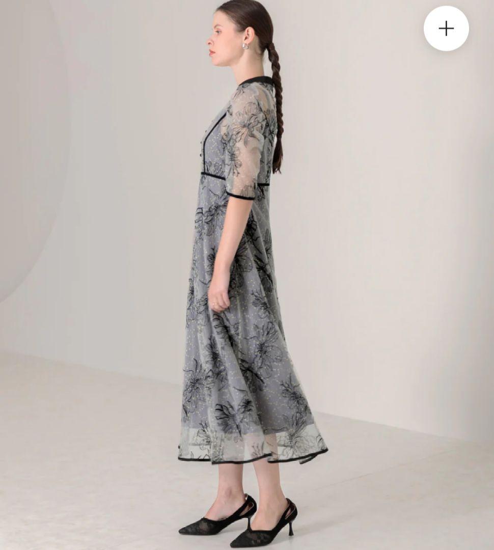 美品✨️lejaパイピングプチハイネック花柄刺繍ラメレースロングドレスワンピース