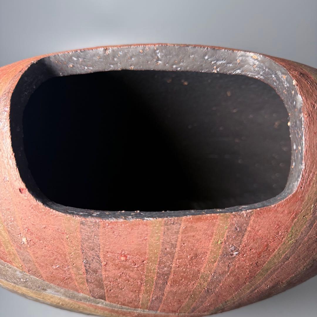 石原祥嗣　本人作　「暗泥彩花器」　高さ39cm 共箱　エントランス　オブジェ