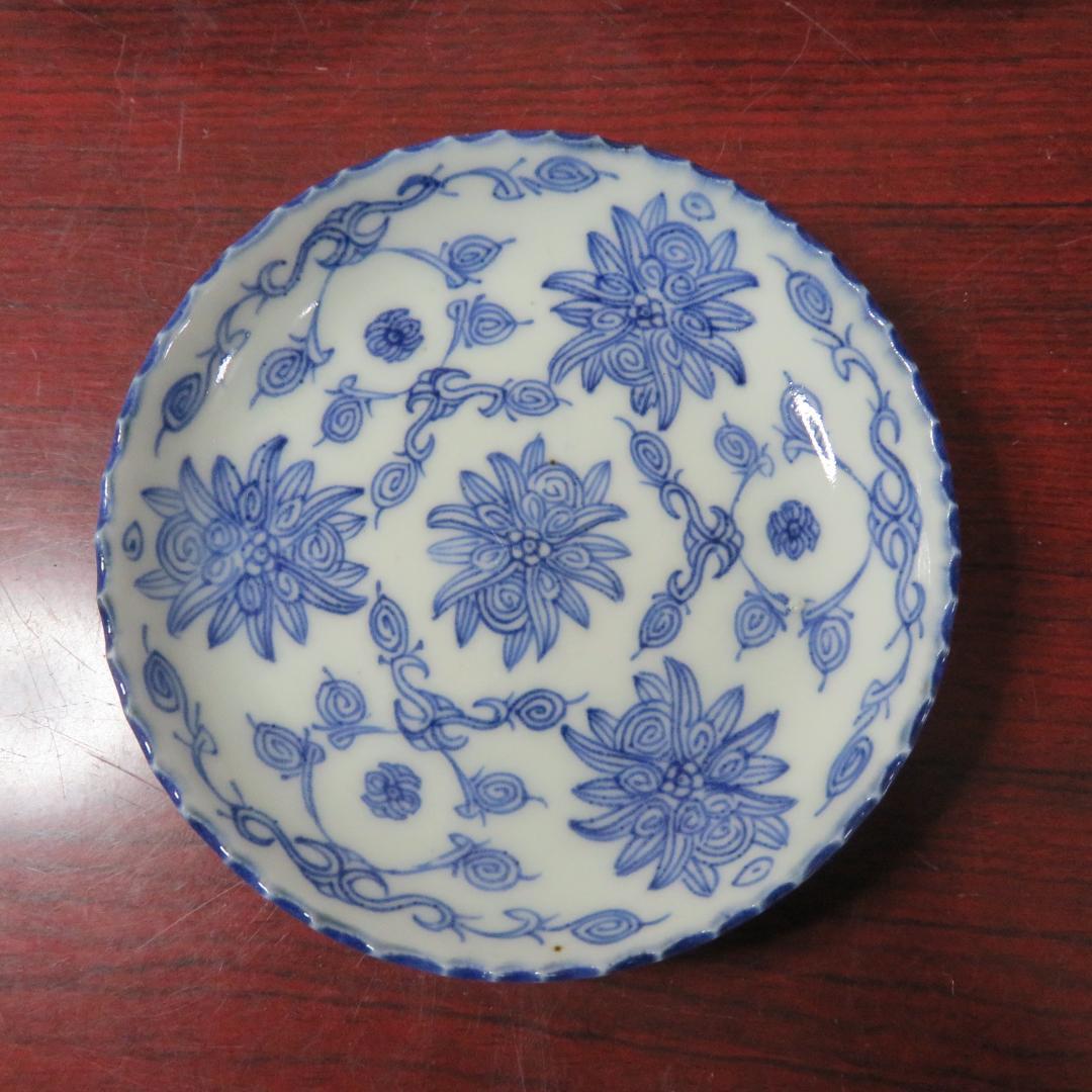 染付 小皿 線描 花唐草 銘 5枚 美品 蔵出し初荷 希少