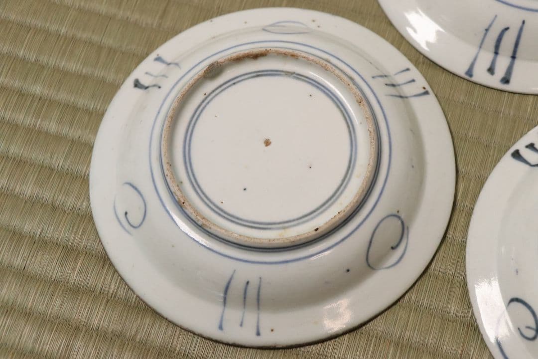 【CM69】古伊万里 芙蓉手 染付皿 三客 江戸期 虫図 飛蝗 草花 宝尽