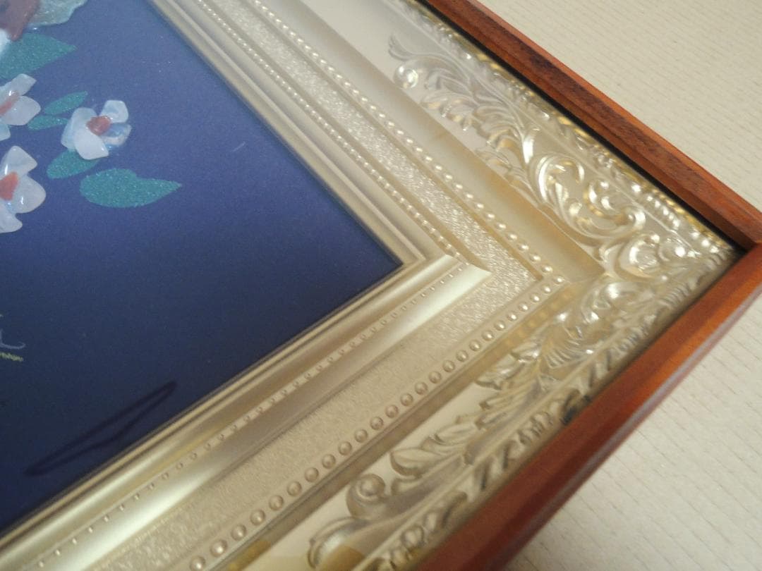 【宝石画・貴石画】花瓶の花【東商・刻印付き】