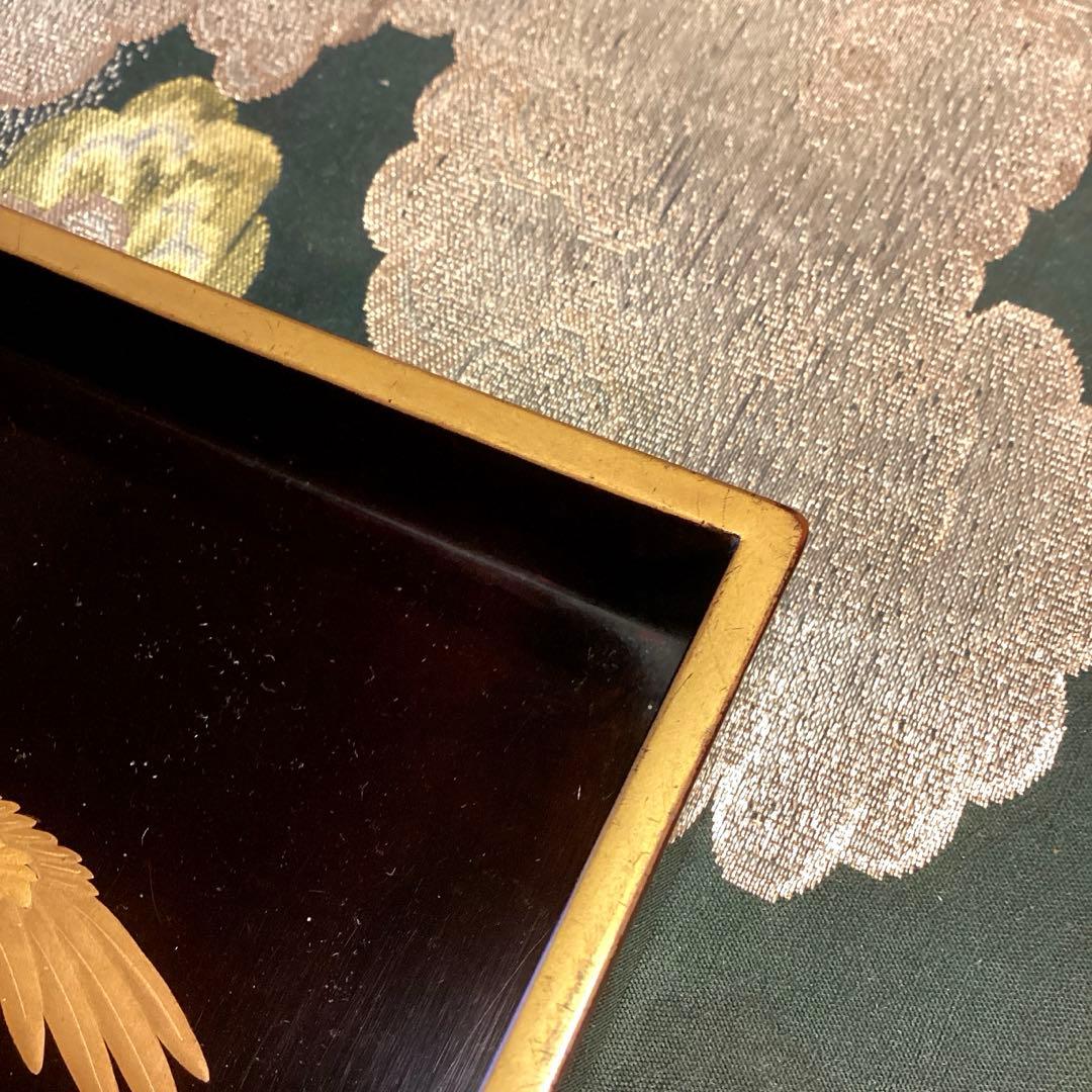 A1020木製輪島塗　水辺に雁　金蒔絵盆　金縁　蒔絵　菓子盆　香盆
