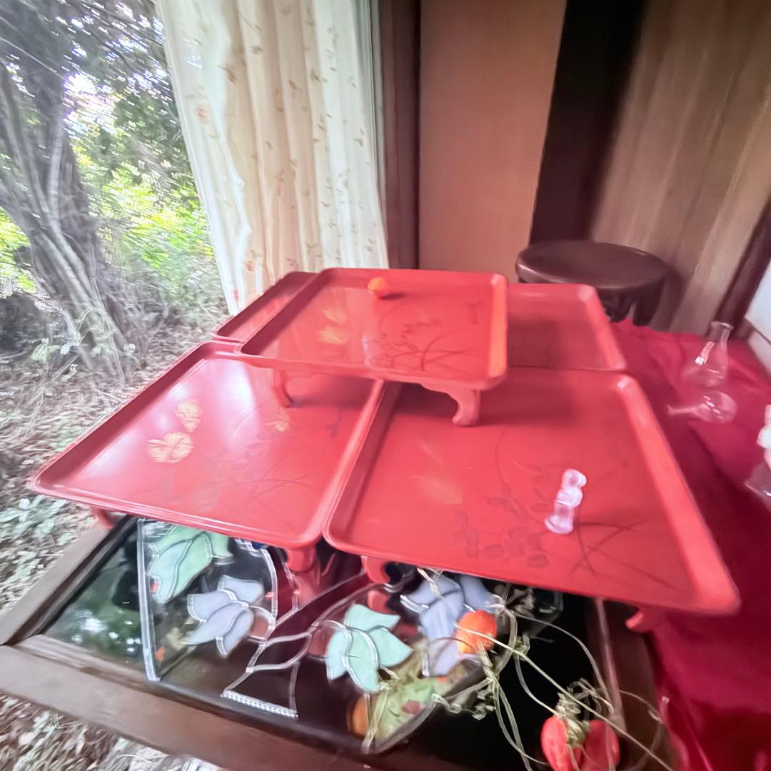 A様へ感謝お嫁入り‼️節目にJAPAN GOLDすすき天然木朱色沈金御膳 10客