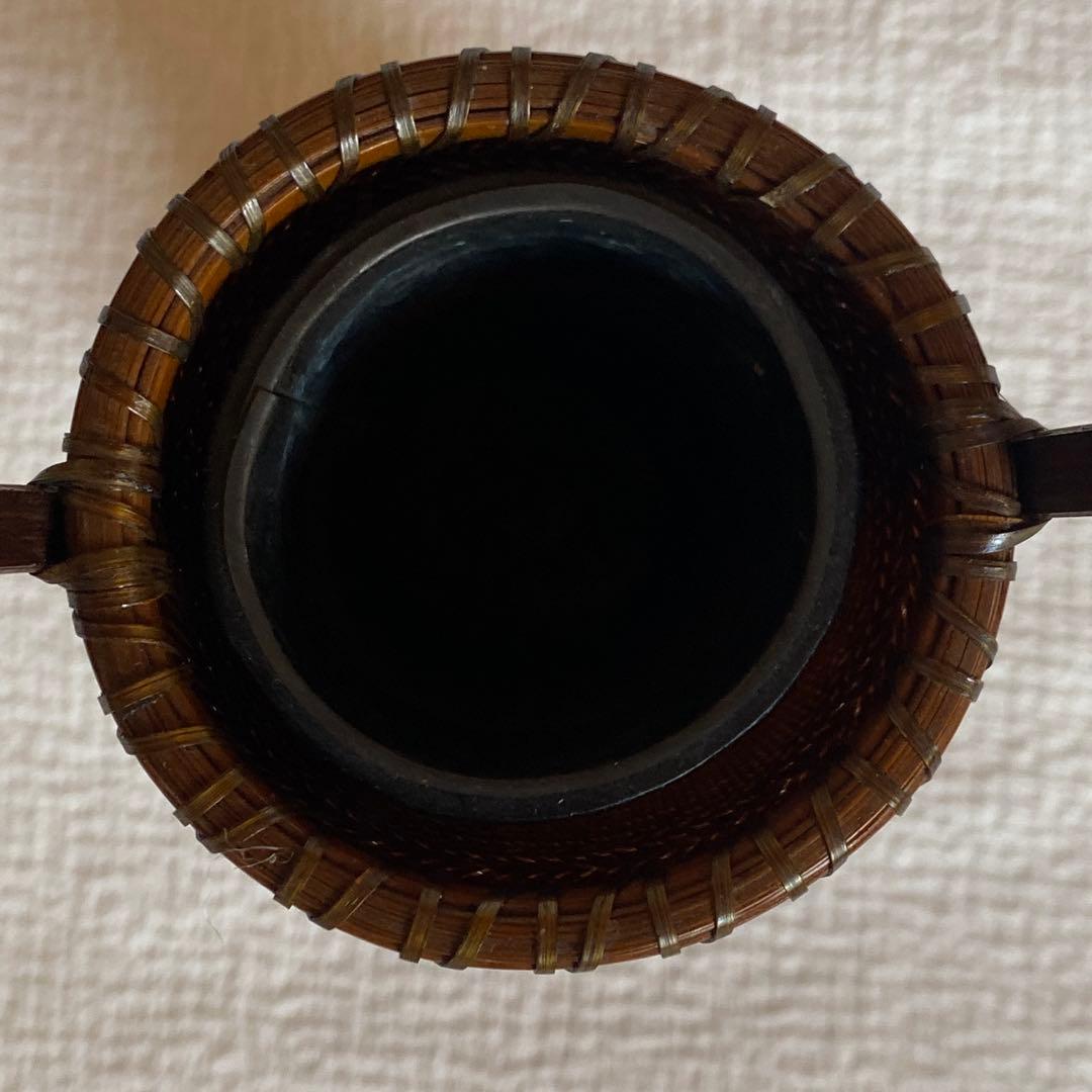 希少✨茶花　花入　竹細工　林真光　在銘　竹編手付　花籠　茶道具　華道具　花器