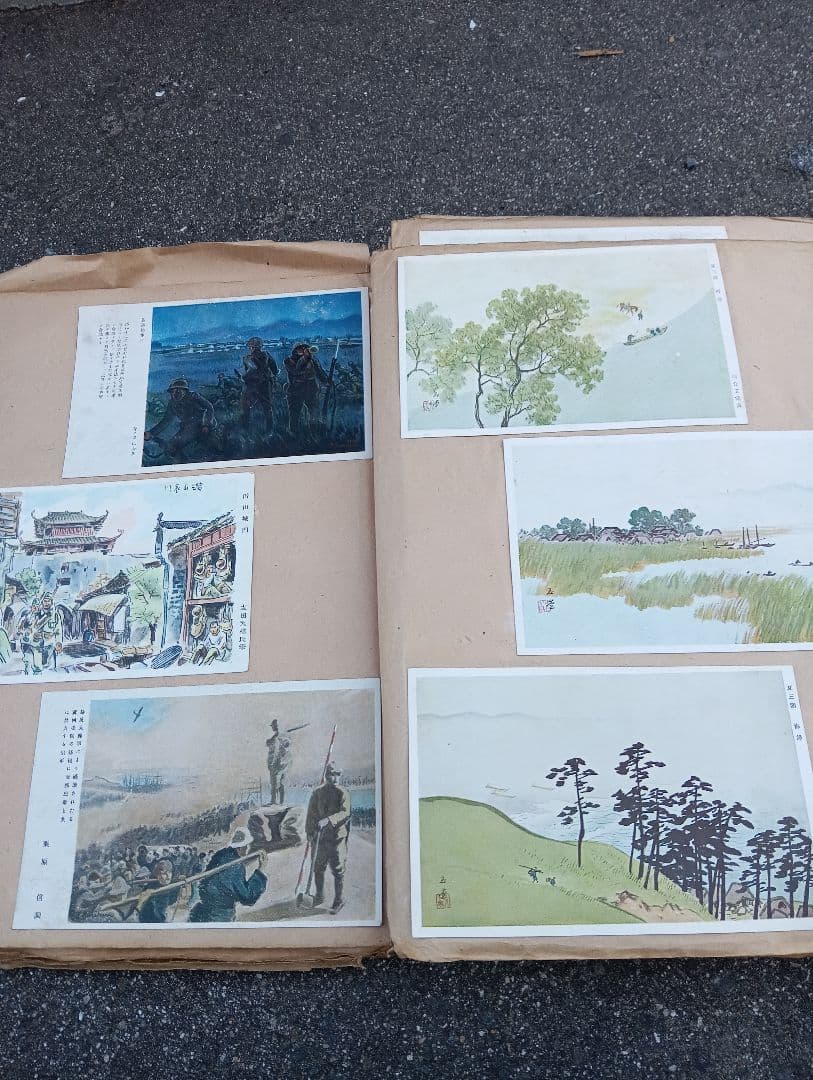 満州の古い絵葉書、１６６枚、スクラップに貼り付け、戦前、軍人、戦争
