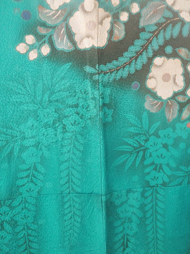 ターコイズ 花柄 振袖 着物