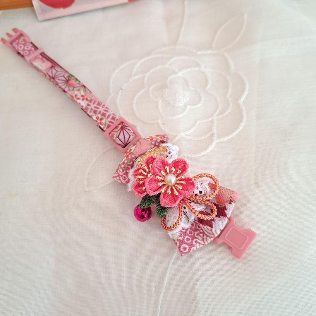 つまみ細工シングルリボン(えんじ)わんちゃん猫ちゃん用首輪