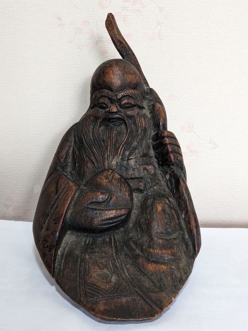 ♦中国古美術品 桃仙人 竹根 竹製 仏像 縁起物 置物 飾り骨董品コレクション