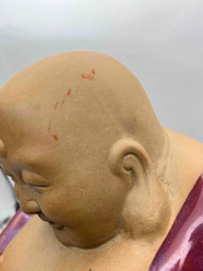 清时代 鈞窯　紫紅釉弥勒菩薩　窯変釉　辰砂　唐物　古賞物(B-31)