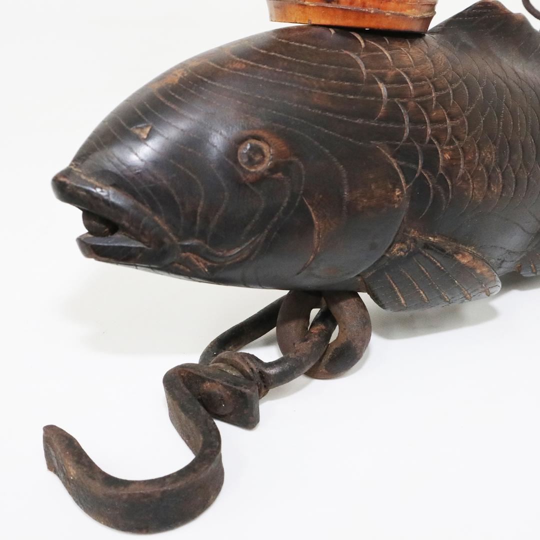 自在鉤 囲炉裏道具　煤竹 竹 コイ 古民家 アンティーク 鯉