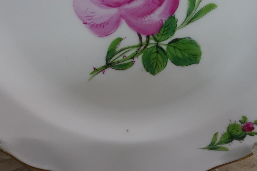 マイセン ピンクローズ 金彩プレート ペア スクラッチ