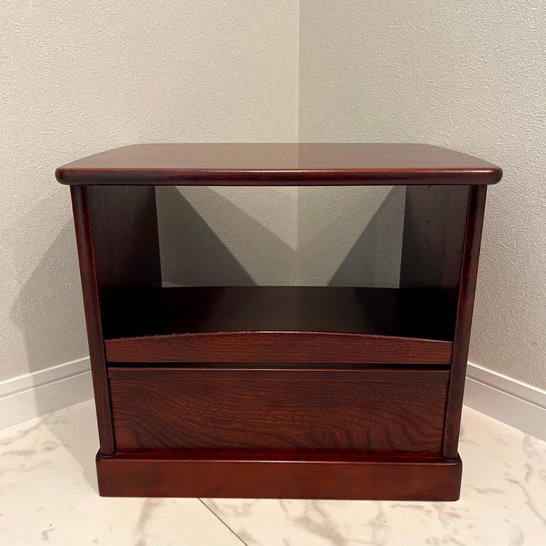 カリモク　ナイトテーブル　サイドテーブル　木製　引き出し付き　花台　ランプ台