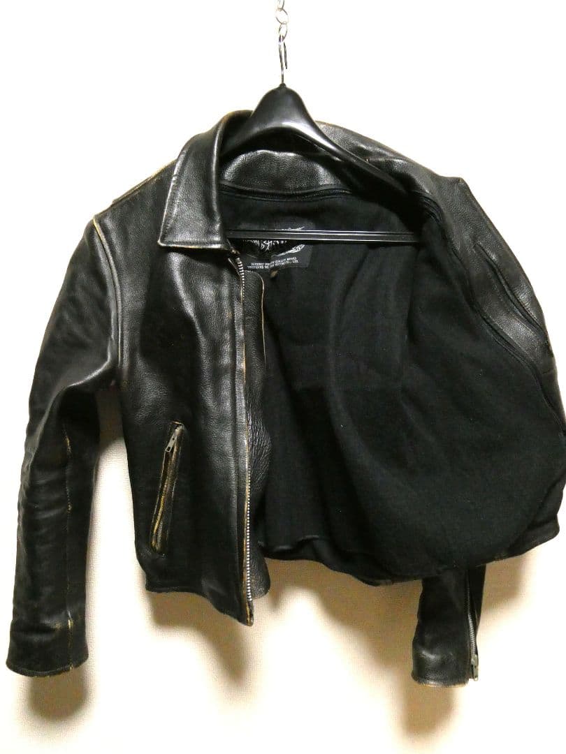 ヴィンテージ！USED加工！ライナー付き完品！短丈シングルレザーライダース38