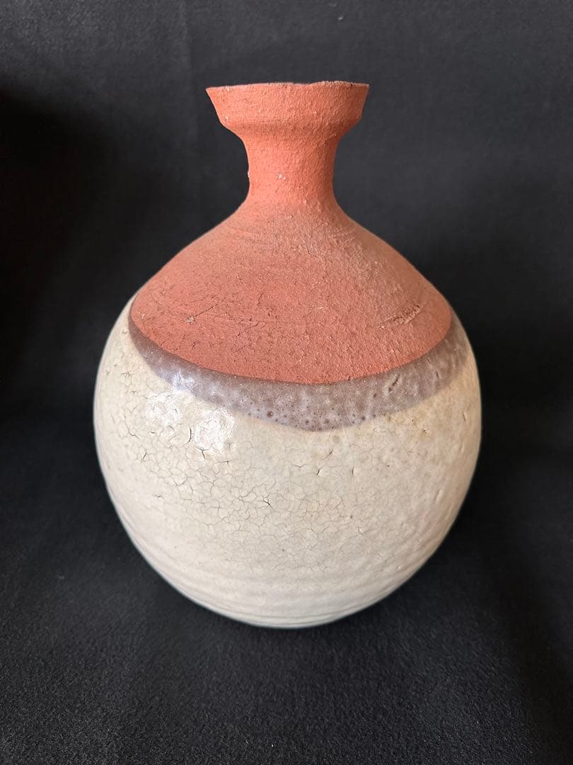 四代　真清水蔵六　【粉引かぶら大徳利】　共箱　無傷　本物保証　高さ約31cm