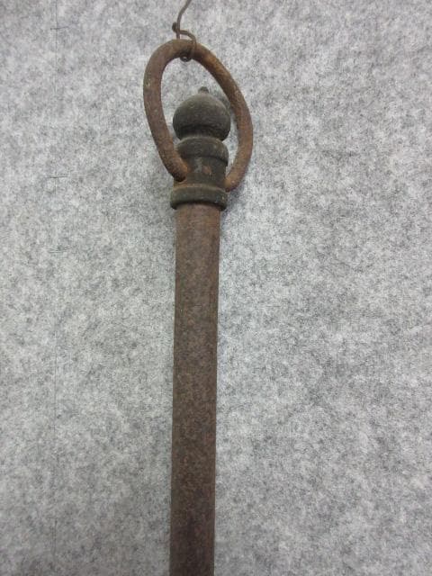 自在鉤 [B23546] 銅製 軍配 扇 鉄製 心棒 囲炉裏 古民具