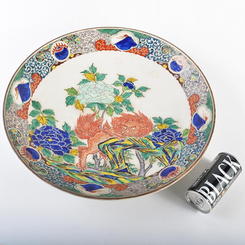 九谷焼　古九谷　色絵金彩　獅子牡丹文　大皿　飾皿　約39cm　M　R5991B