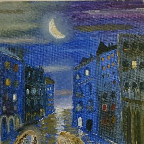 ◆織田広比古『ベネチアンブルーの夜』油彩◆検）織田広喜 宮永岳彦 高塚省吾