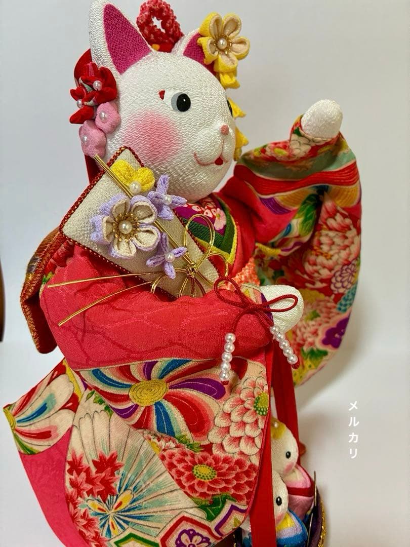 【ねこの創作人形】ちりめん細工　縮緬細工　招き猫　まねき猫　ひな飾り　ひな祭り