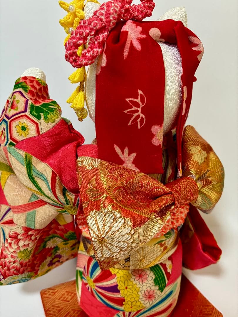 【ねこの創作人形】ちりめん細工　縮緬細工　招き猫　まねき猫　ひな飾り　ひな祭り