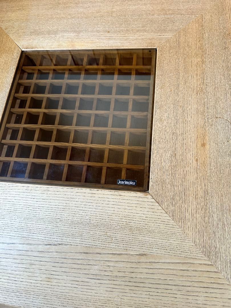 カリモク　木製座卓 ガラス天板付き 約90cm