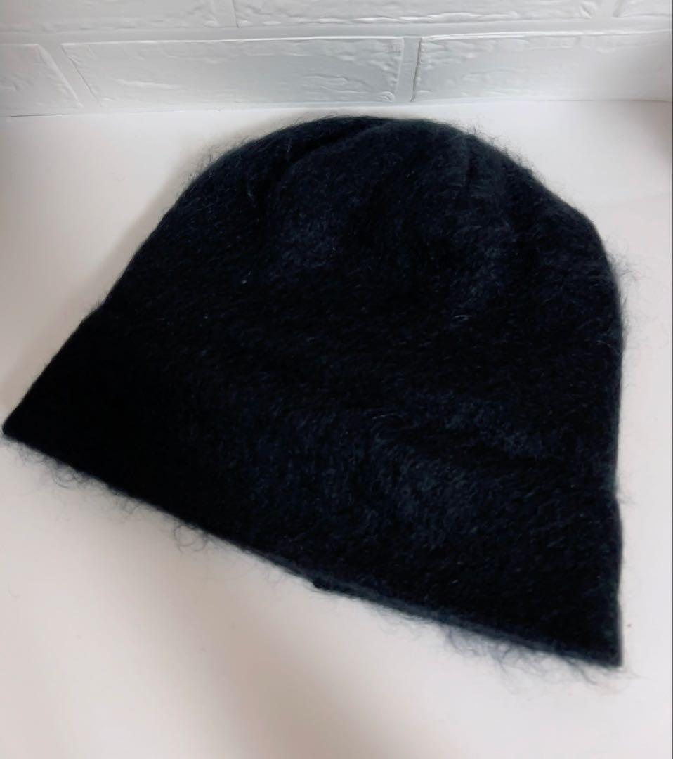ロエベ　LOEWE ニット帽　黒　ブラック　モヘヤ50%ウール18%
