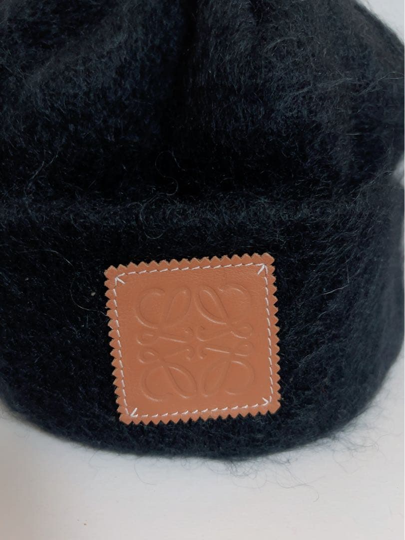 ロエベ　LOEWE ニット帽　黒　ブラック　モヘヤ50%ウール18%