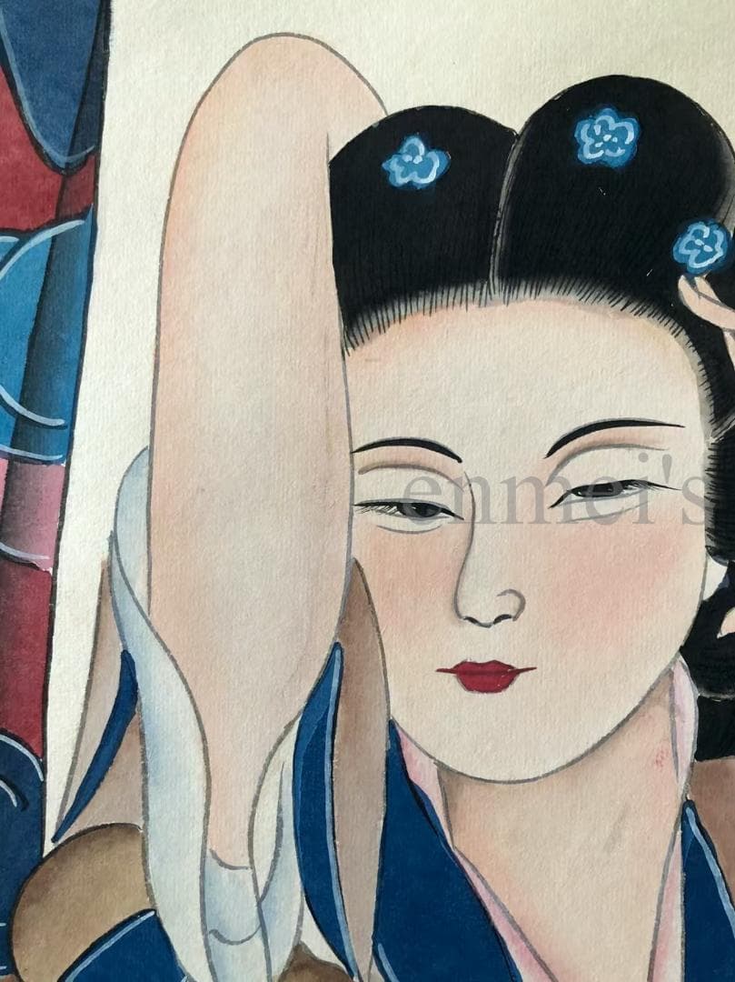 中国古美術・純手描き四尺仕女掛軸・国画・張大千印款・書道品・茶道・珍品画・肉筆