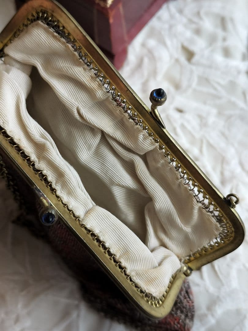 フランス アンティーク メタル メッシュ チェーン付き バッグ