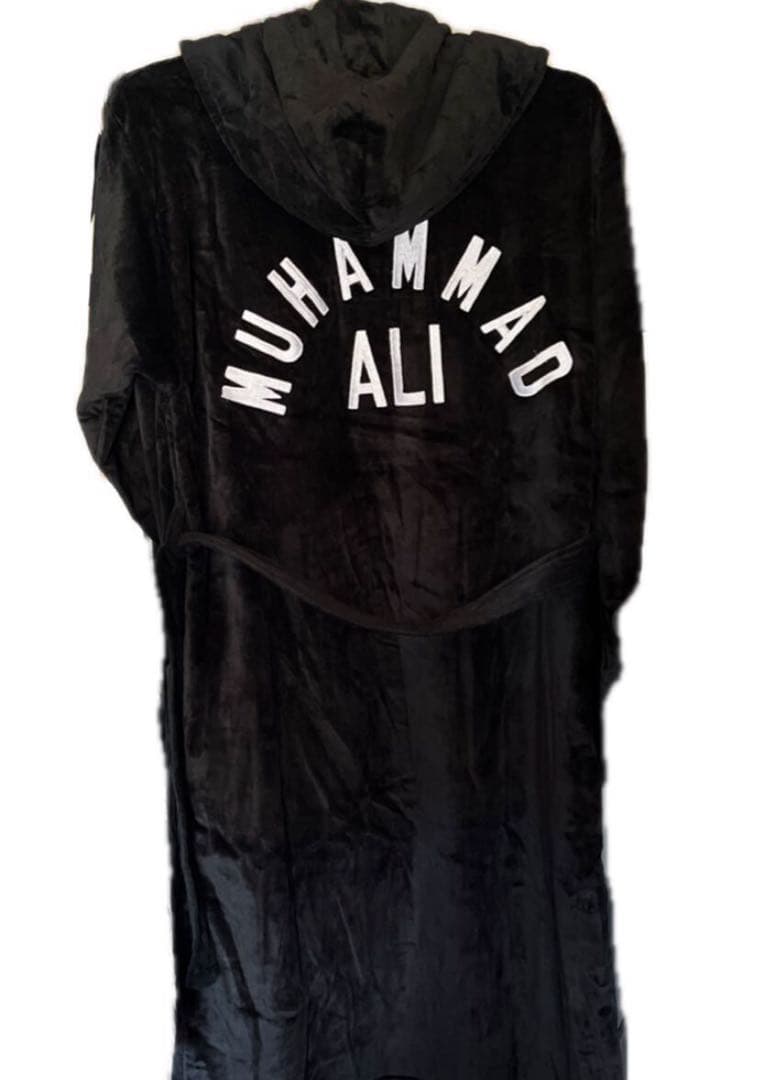 ★モハメド・アリ刺繍フーディガウン★WORN FREE★Lサイズ★パイル★BK★