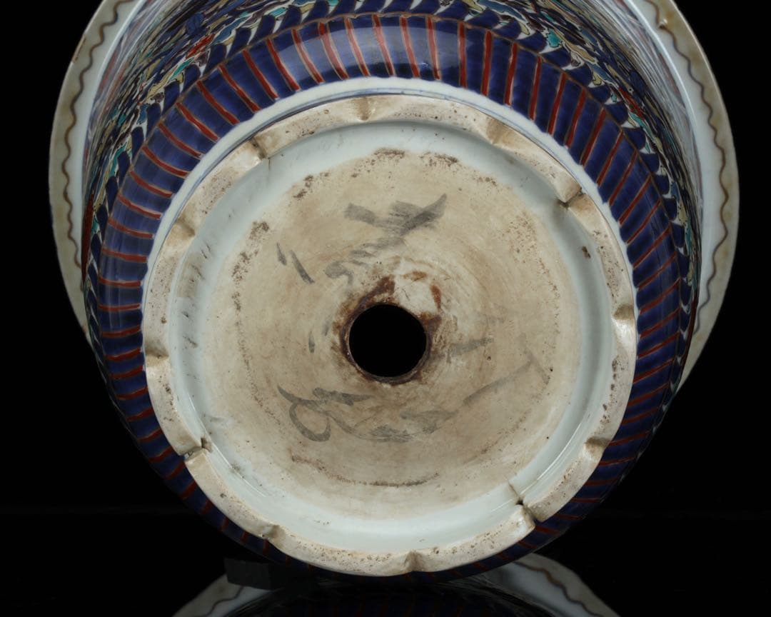 【古伊万里】色絵金彩大鉢 菊牡丹文様 植木鉢 蘭鉢 盆栽鉢 火鉢 骨董 古美術