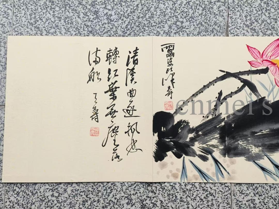 中国古美術 近代 潘天寿作款 花鳥図 水墨画 手描き 冊頁7開14頁 宣紙 書画