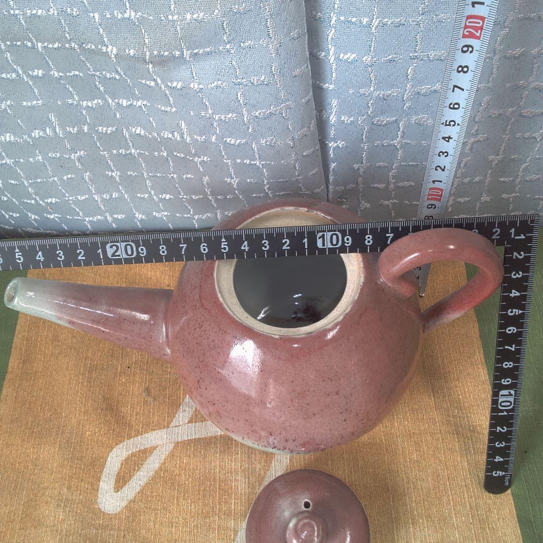 赤褐色 陶器製 急須 骨董 美術 アンティーク 辰砂？ 笠間焼？ 甚八？