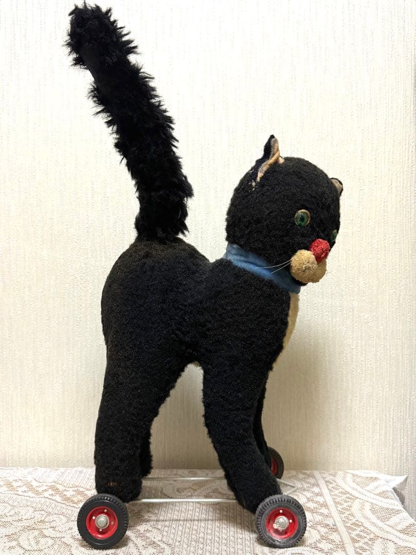 シュコ　ヴィンテージ　白黒猫　ぬいぐるみ　車輪付き　Schuco