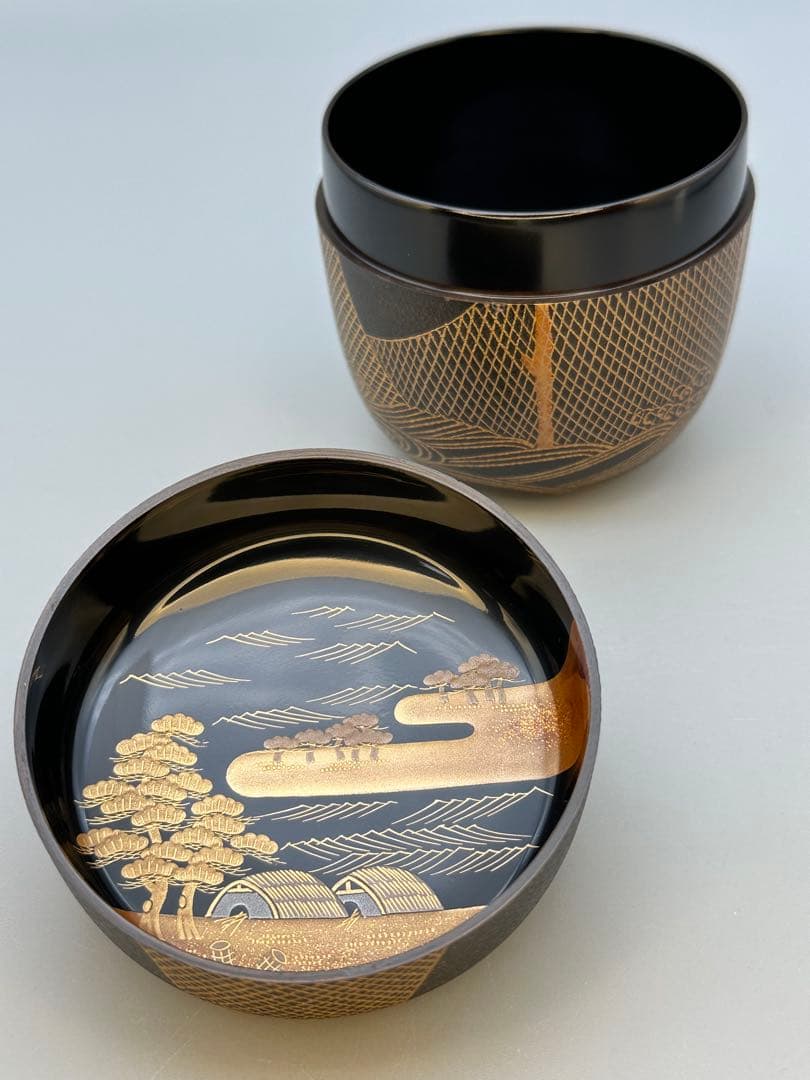 茶道具　棗　目代春帆　網干塩釜図