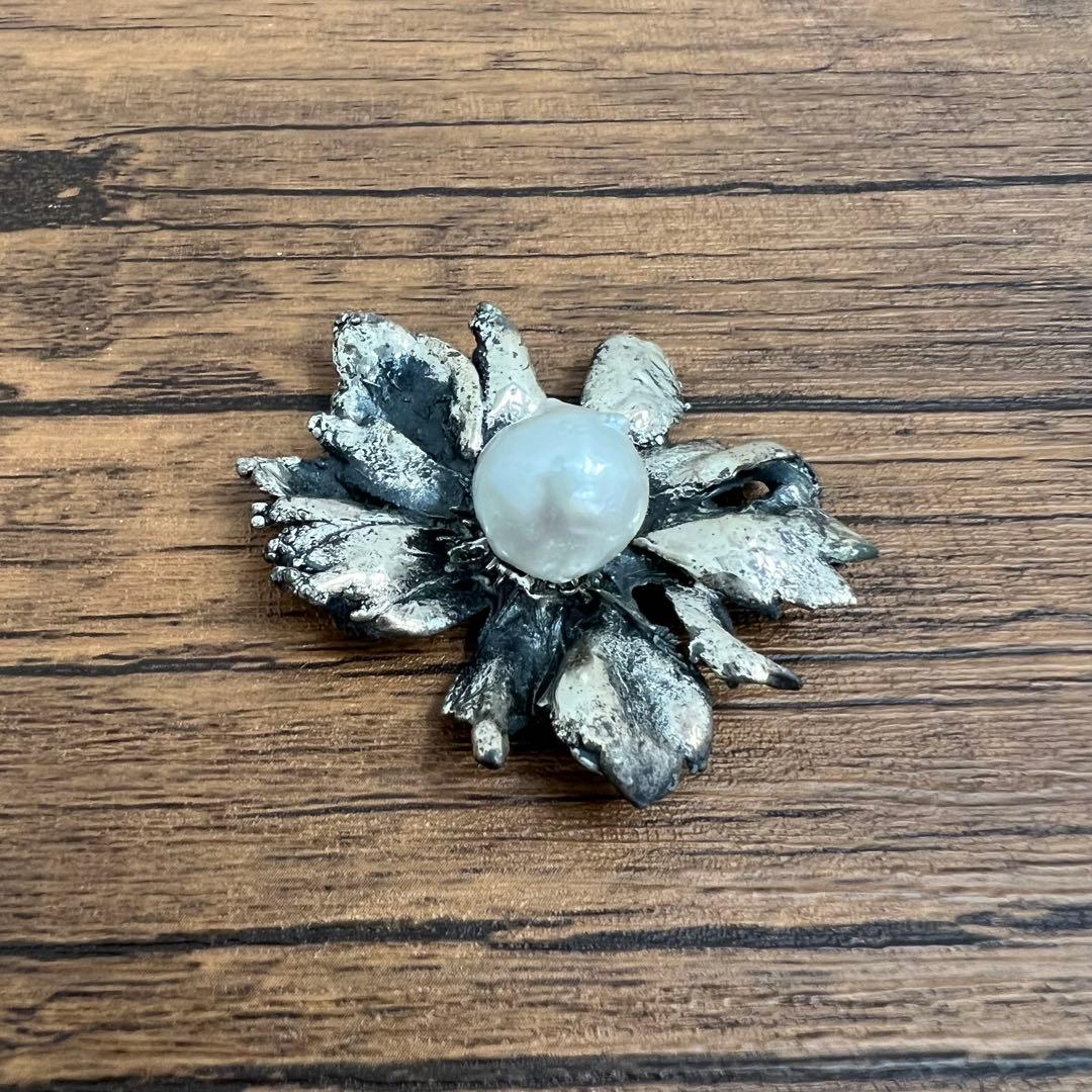 【Y】ブローチ パール シルバー フラワー 花 29.8g