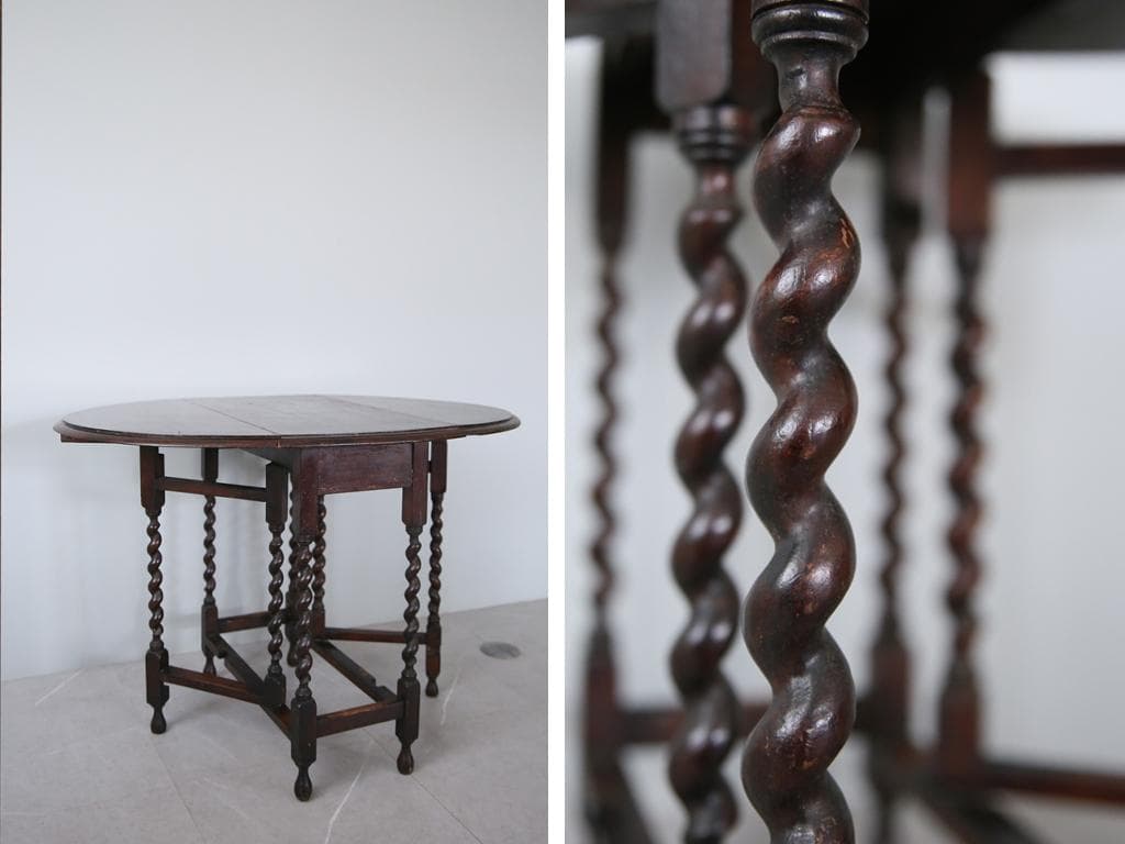 英国アンティーク木製ゲートレッグテーブル/ダイニング机バタフライ(88-189)