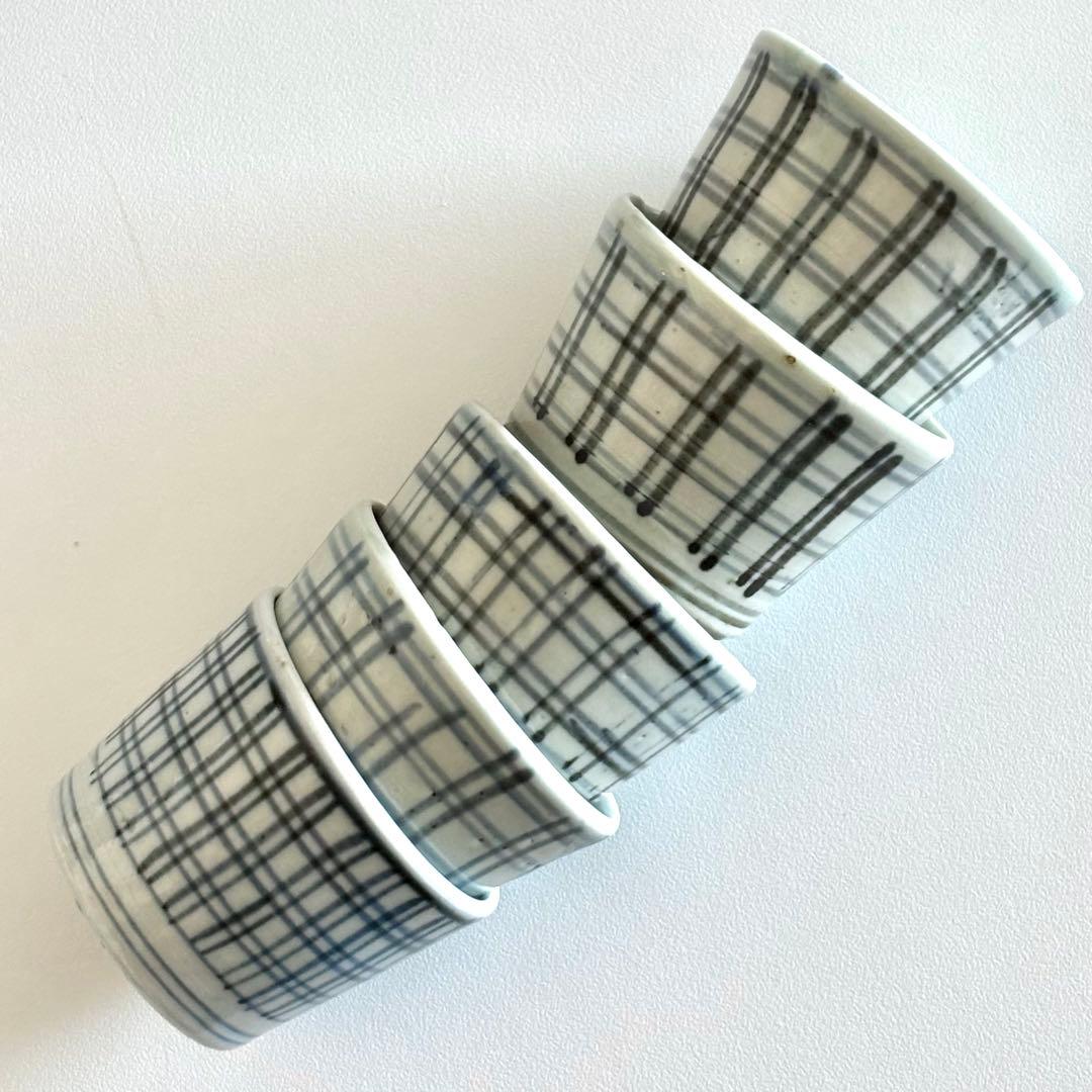 猪口　蕎麦猪口　幕末　格子文　井桁文　5客セット