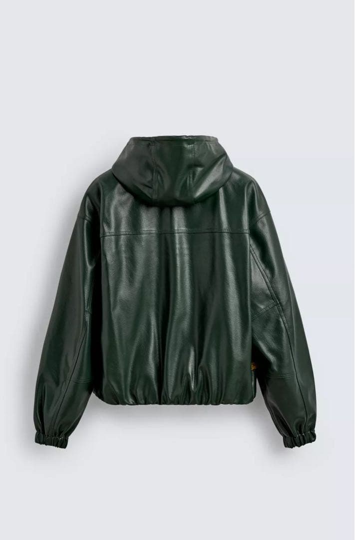 ZARA 緑　フェイクレザー　フーテッド　ジャケット　パーカー　BREATH