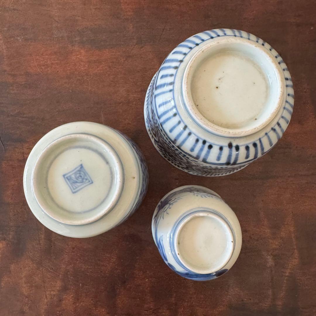 【蔵出し】古伊万里　染付　蛸　唐草　覗き　小猪口　江戸　向付　猪口　渦福　角福