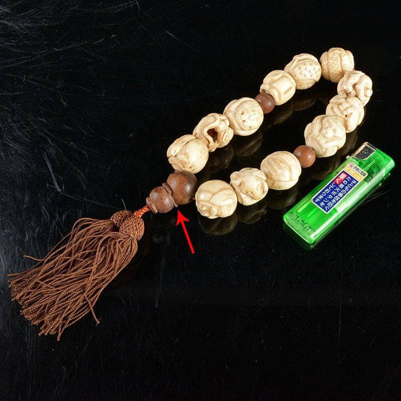 時代提げ物　獣骨製　干支　数珠　念珠　根付　D　R4834