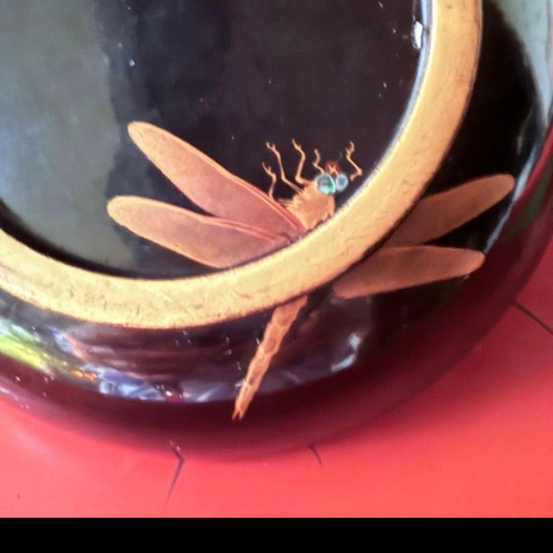 Ｂ様へ感謝お嫁入り‼️レアなかげろふJAPAN螺鈿蒔絵『蜻蛉＆菊＆木蓮上黒持椀4客