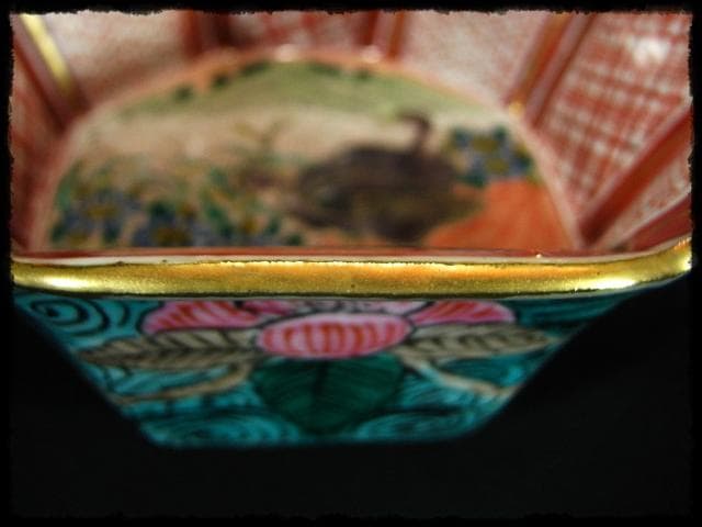 九谷 庄三 角福銘 極彩色 鶉図 八角 深鉢 加賀 古九谷 茶道具 菓子器