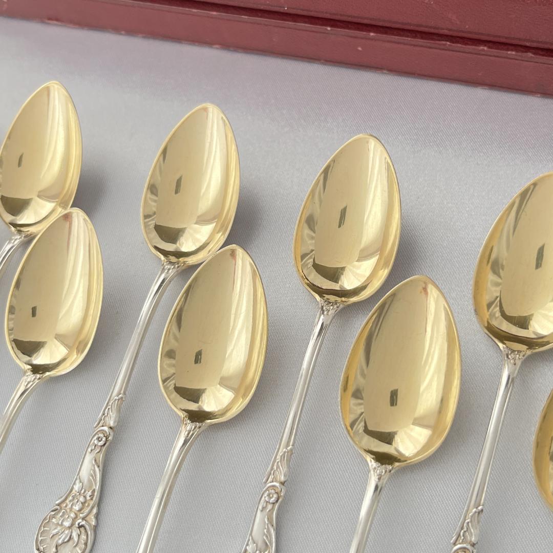 【ドイツ】レリーフのモカスプーン 12本【純銀】 10.5cm ケース