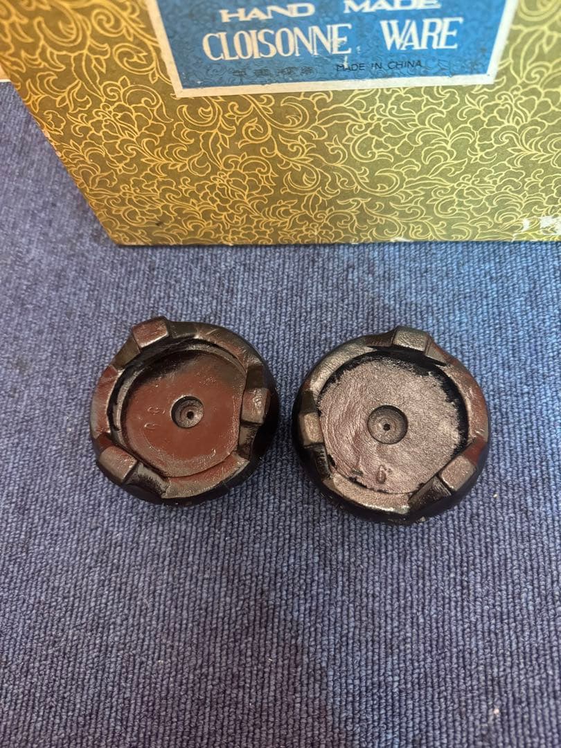 1571  景泰藍　花瓶2客　花台2客付き　骨董　時代物