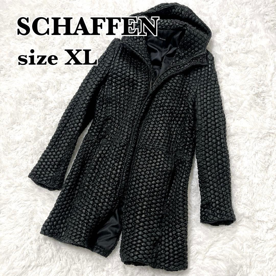 希少✨　SCHAFFEN　フーデッドレザーコート　特殊加工　細身　タイト　XL