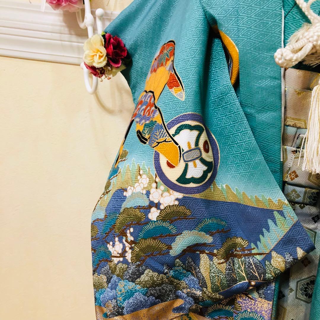 七五三3〜5歳完全フルセット‼️人気青系兜金彩煌びやか⭐︎袴縞金蘭刺繍袴豪華⭐︎秀品